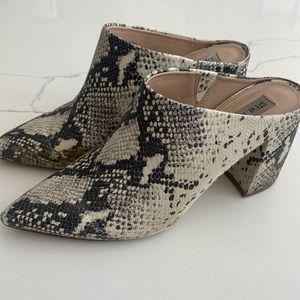 Snakeskin Heeled Mules